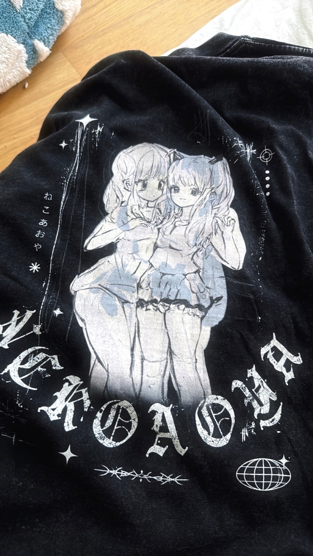 Cat Skull Anime Girls Tee - Black