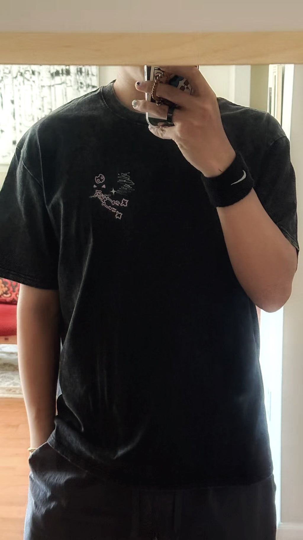 Cat Skull Anime Girls Tee - Black