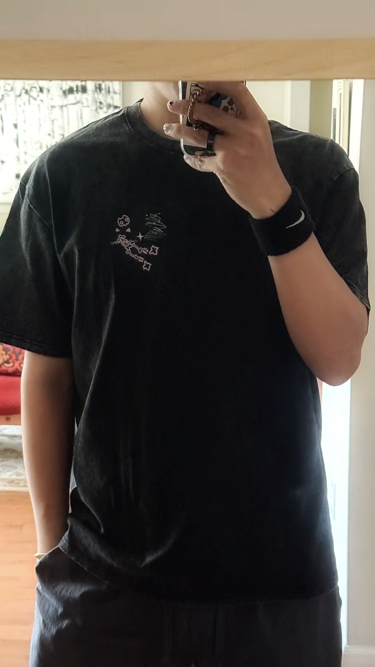 Cat Skull Anime Girls Tee - Black